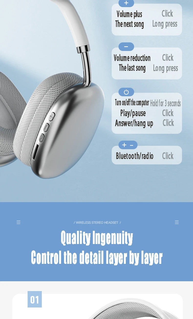 P9 Wireless Bluetooth Headphones – Deep Bass Stereo Sound with Long Battery Life