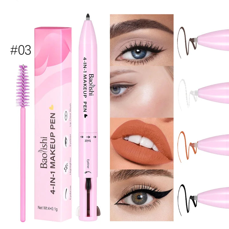 4-in-1 Multi-Function Makeup Pen | Eyeliner, Lip Liner, Eyebrow Pencil & Highlighter Eyeshadow – Compact Travel Beauty Tool