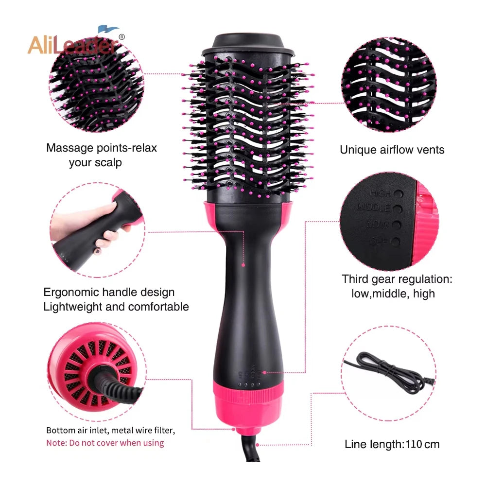 3-in-1 Professional Hot Air Styling Brush — Hair Dryer, Straightener & Volume Booster