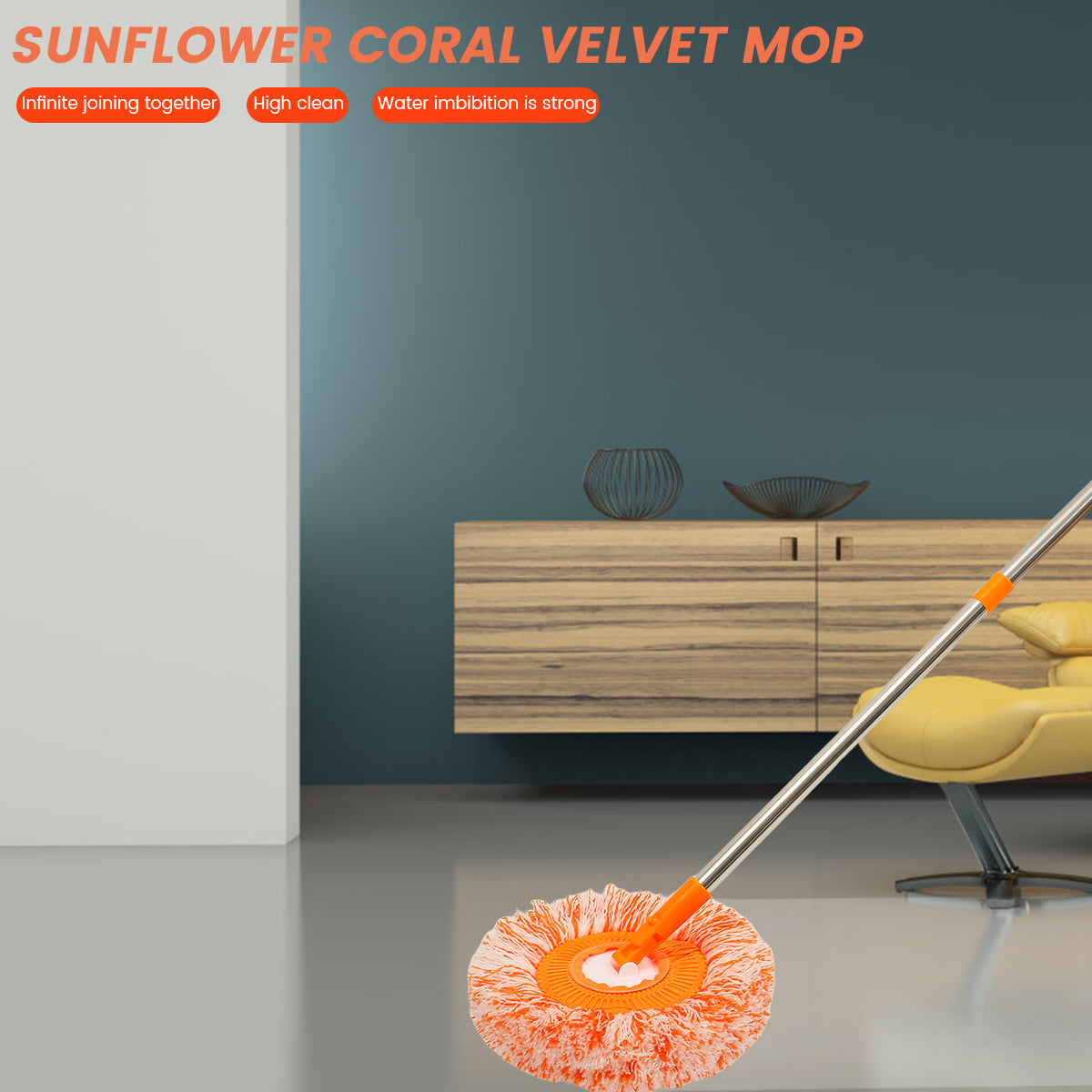 360° Rotating Microfiber Mop – Easy Spin Floor Cleaning Mop for Home & Office