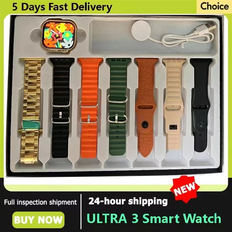 Ultra 3 Pro 2.09″ Bluetooth Calling Smartwatch with 7+1 Strap Combo | Heart Rate, Sleep & Fitness Tracking | Compatible with Android & iPhone