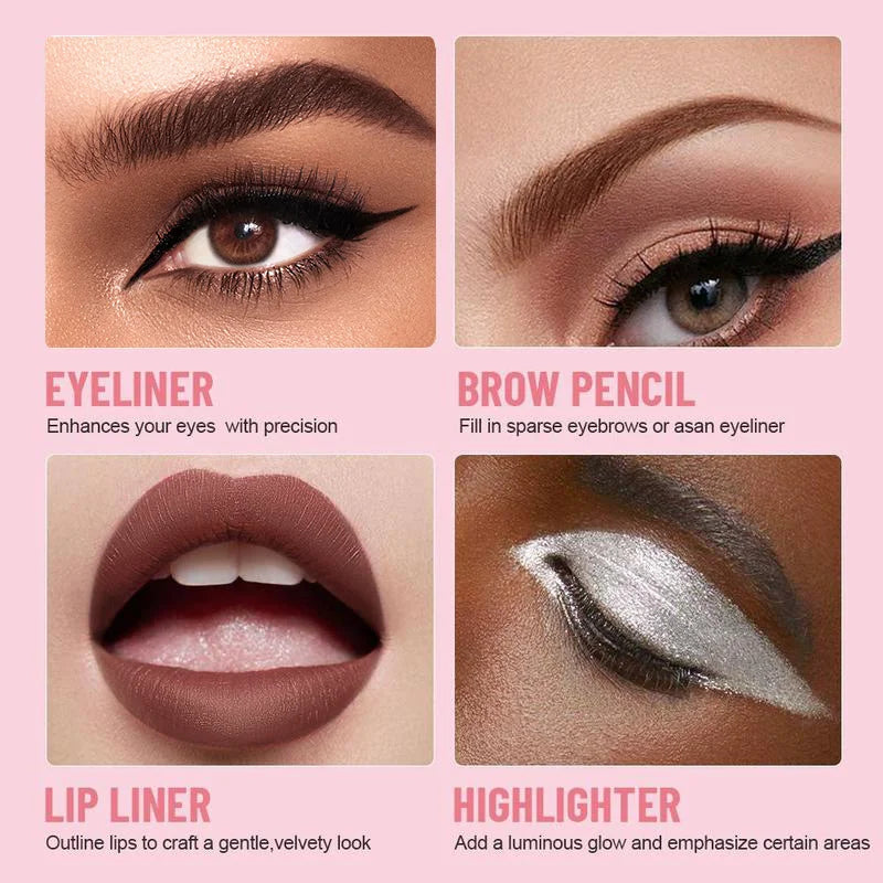 4-in-1 Multi-Function Makeup Pen | Eyeliner, Lip Liner, Eyebrow Pencil & Highlighter Eyeshadow – Compact Travel Beauty Tool