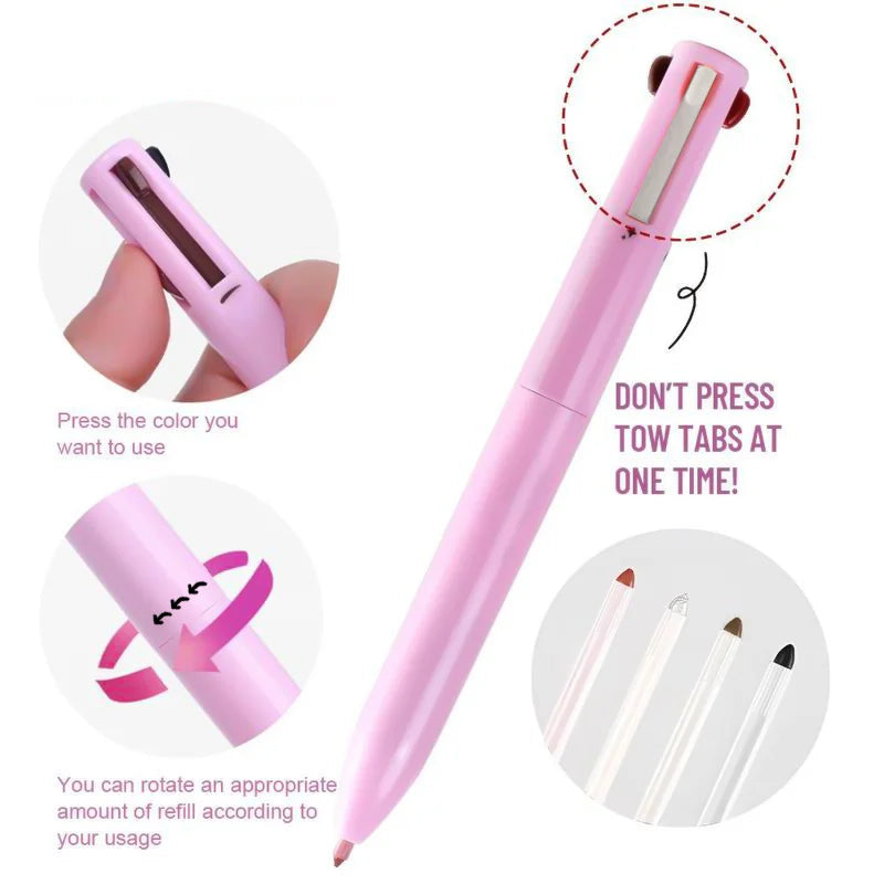 4-in-1 Multi-Function Makeup Pen | Eyeliner, Lip Liner, Eyebrow Pencil & Highlighter Eyeshadow – Compact Travel Beauty Tool