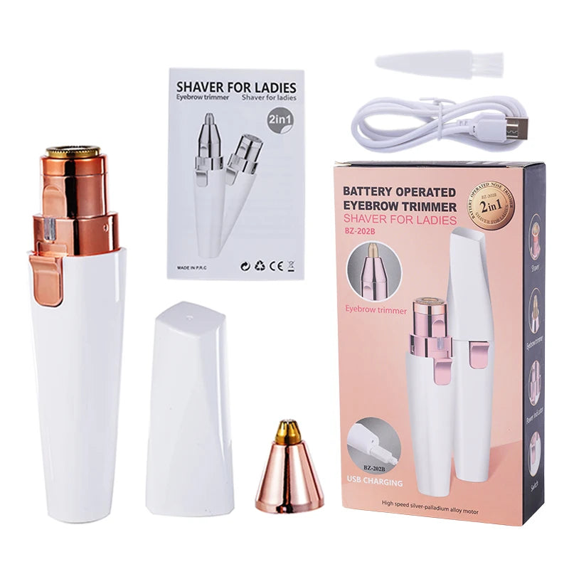 2-in-1 Rechargeable Electric Epilator for Women – Painless Eyebrow, Face & Body Hair Remover | Mini Portable Razor