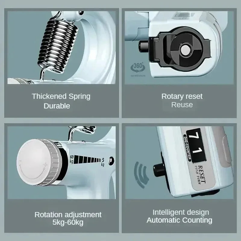 Automatic Counting Hand Gripper 5–60KG | Adjustable Resistance Non-Slip Hand Grip Strength Trainer for Fingers, Wrist & Forearm