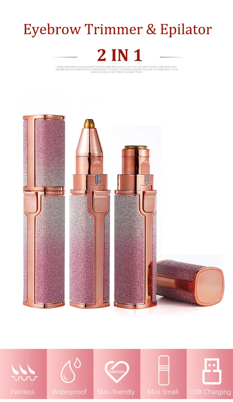 2-in-1 Rechargeable Electric Epilator for Women – Painless Eyebrow, Face & Body Hair Remover | Mini Portable Razor