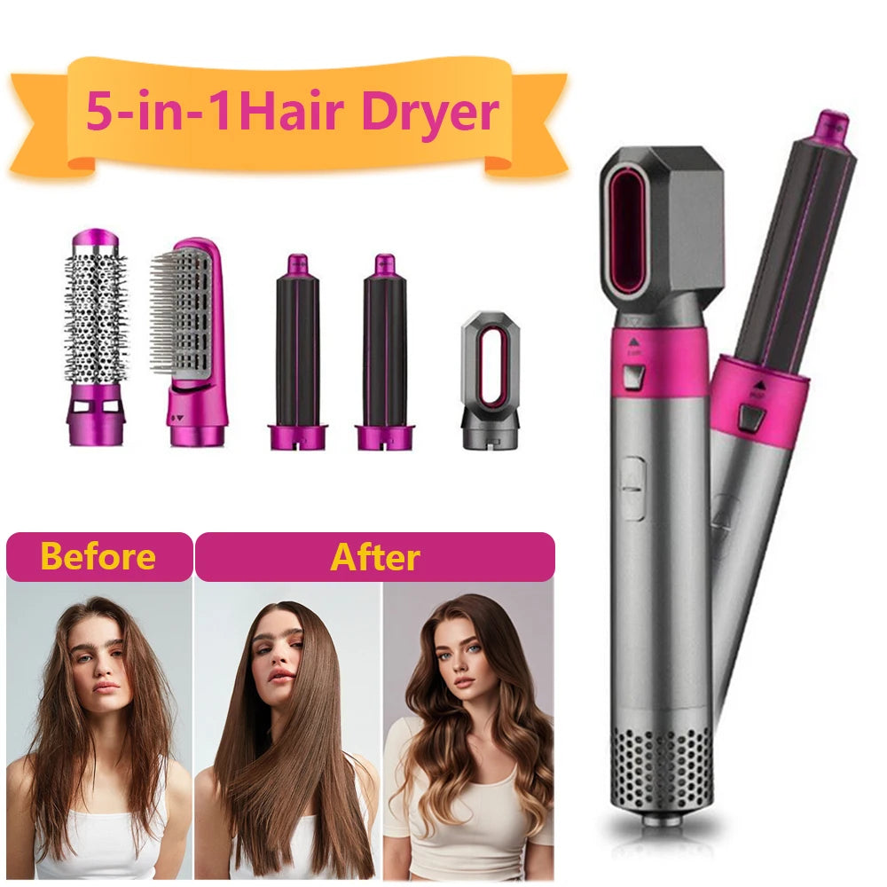 5-in-1 Professional Hair Dryer & Hot Comb Styling Set – Curling Iron, Hair Straightener & Multi-Styling Tool for Home Use