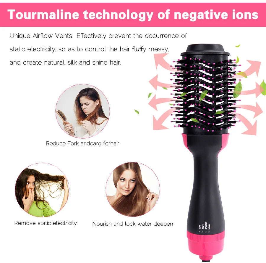 3-in-1 Professional Hot Air Styling Brush — Hair Dryer, Straightener & Volume Booster